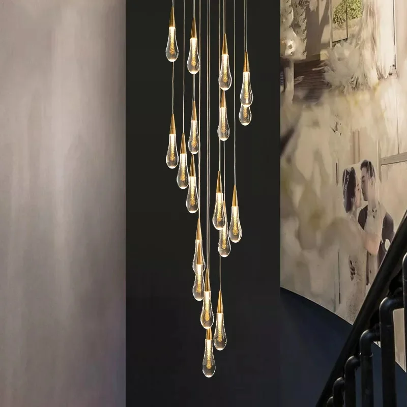 

Chandeliers Lights Modern crystal golden luxury villa living room dining room staircase indoor lighting rope raindrop