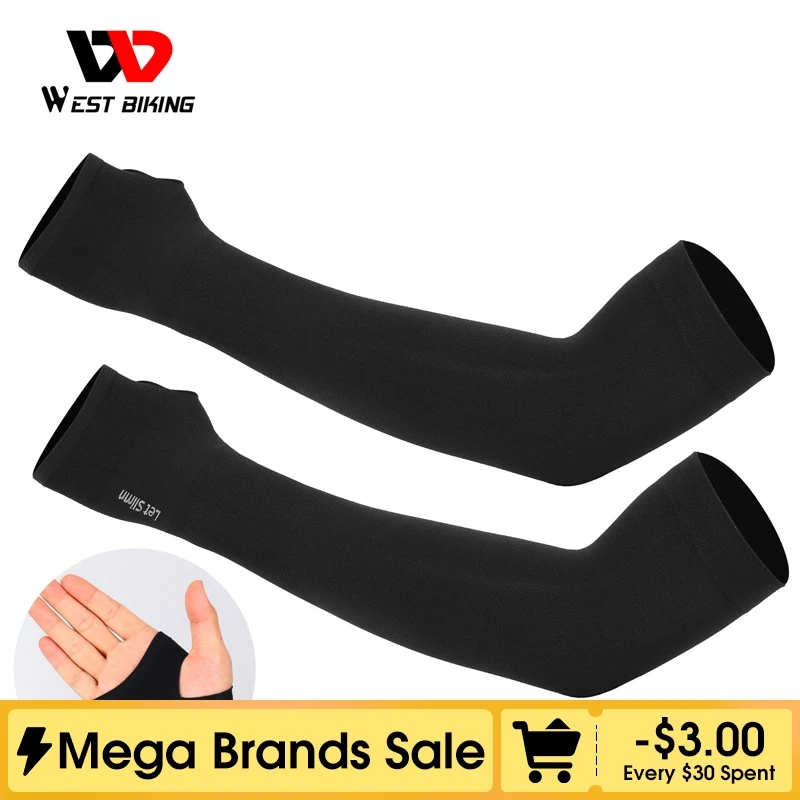 WEST BIKING Arm Sleeves Ice Fabric Breathable Quick Dry Running Sportswear Sun UV Protection Long Arm Cover Cycling Arm Sleeves