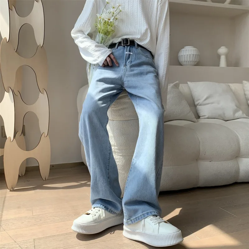 Summer Blue Baggy Jeans Men Fashion Casual Wide Leg Jeans Men Streetwear Korean Loose Straight Denim Pants Mens Trousers M-2XL