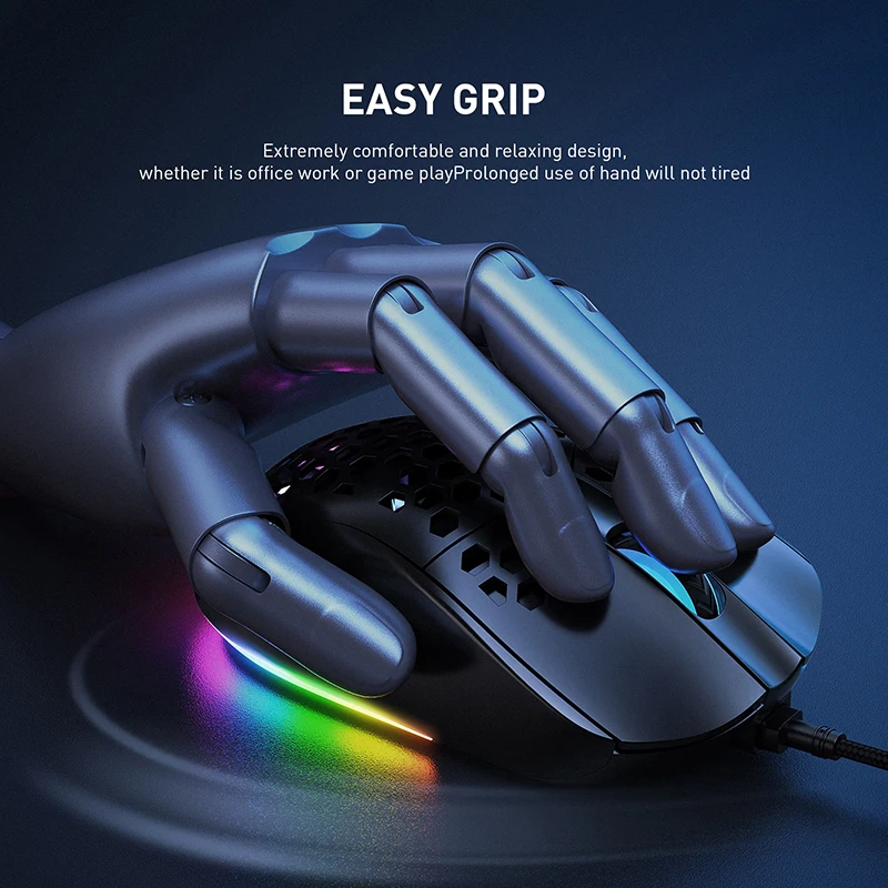 RYRA USB Wired Mouse RGB Backlit Gaming Ultralight Honeycomb Mouse 7200 DPI Programmable Game Mause For Computer PC Laptop Mouse images - 6