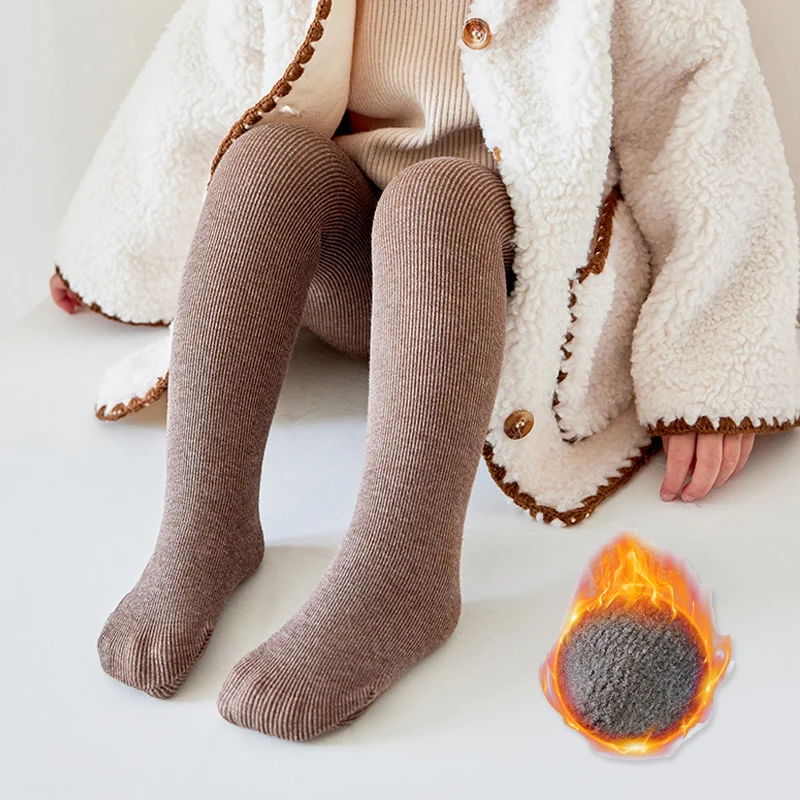 

0-4Y Autumn Winter Kids Fleece Pantyhose Stocking for Girls Warm Tights Solid Color Thicken Baby Girl Leggings Baby Clothes