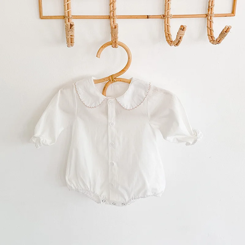 

Autumn New Female Baby Clean Color Doll Collar Long Sleeve Khaki Baby Cotton Jumpsuit Climbing