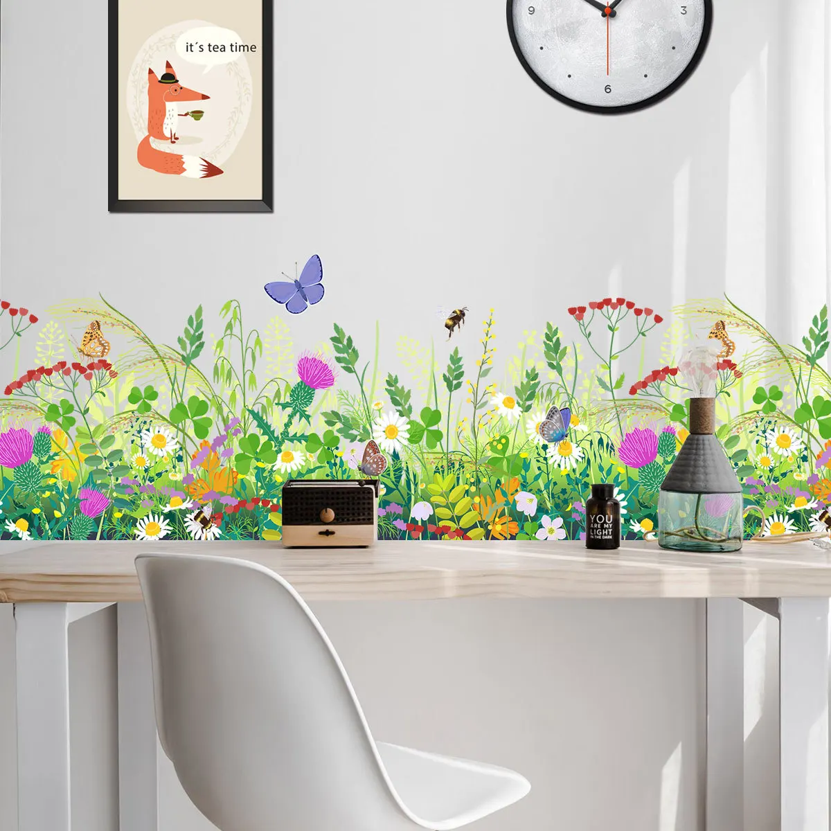 

Butterfly Flowers Wall Stickers Living Room Bedroom Home Decoration Wall Paper Flowers And Grass Baseboard Art Wall Decals