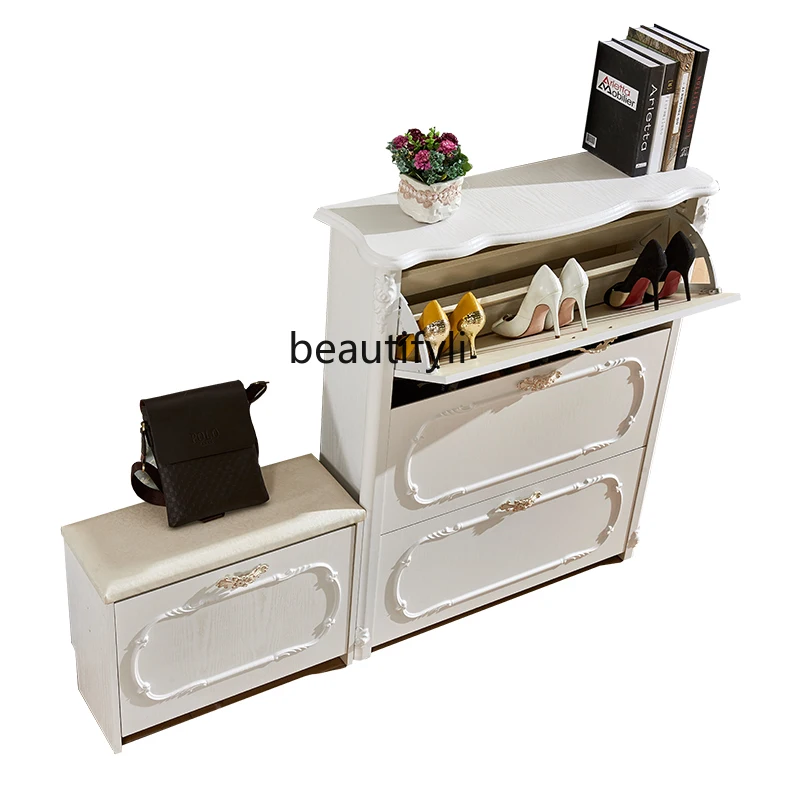 

LBX Ultra-Thin Tilting Shoe Cabinet Northern European Style Simple Modern Multi-Functional Hallway White Narrow Shoe Rack