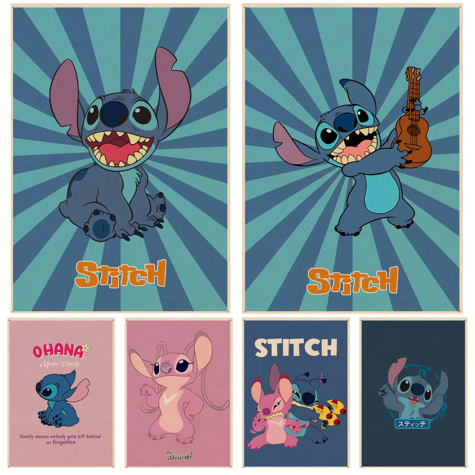 

Disney Stitch Classic Vintage Posters Kraft Paper Vintage Poster Wall Art Painting Study Wall decor