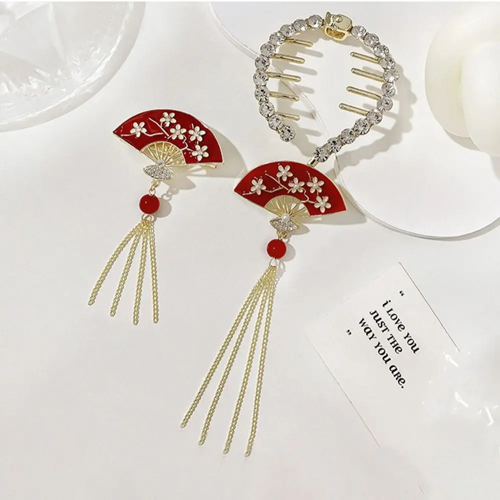 

Zircon Flower Girls Hairpins Pearl Ponytail Holder Clips Fan Tassel Hair Clips Women Hair Claws Korean Crystal Hairpins