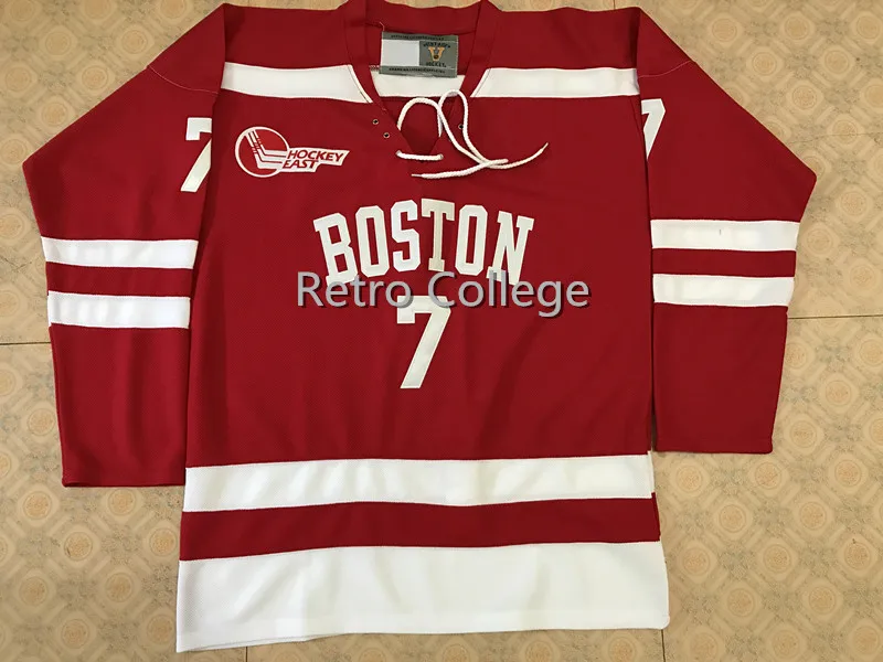 

Mens Boston University #7 Charlie McAvoy Red Hockey Jersey Embroidery Stitched Customize any number and name College Jerseys