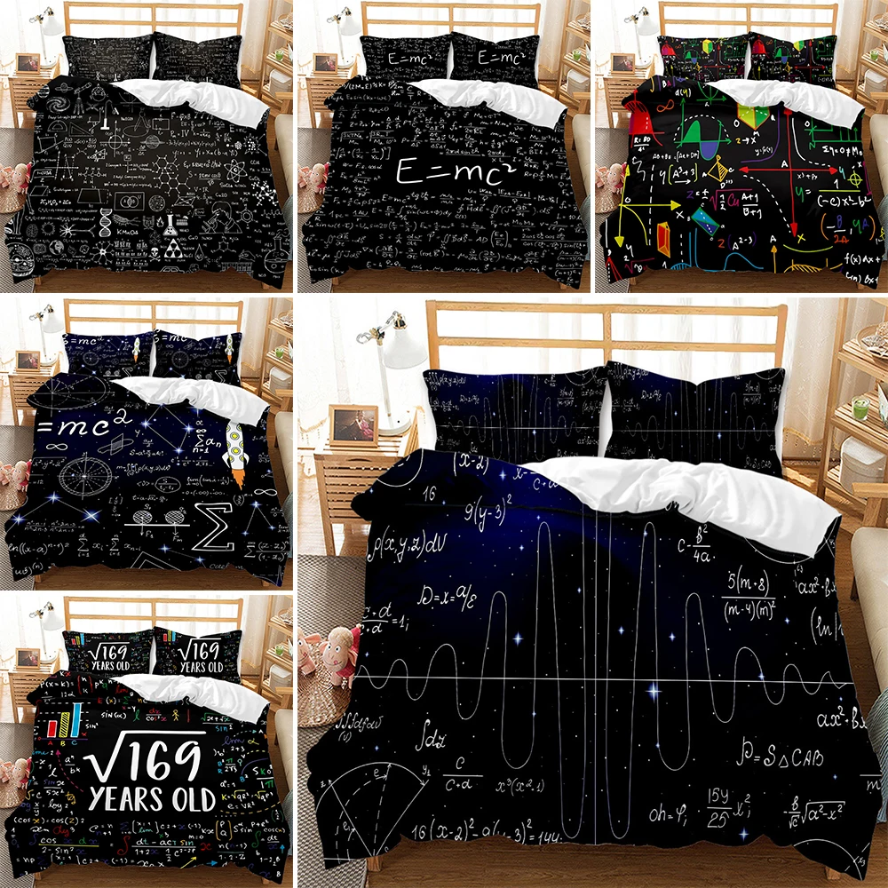 

Math Equation Formula Bedding Set 2/3pcs Full Queen King Size Educational Microfiber Quilt/Comforter Cover For Kid Bedroom Decor