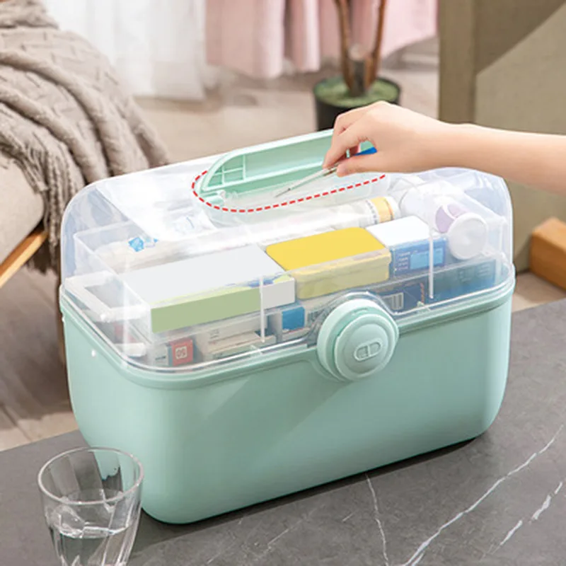 

Tier Medicine Kit Box Drawer Plastic Storage Organizer First Storage Boxes Large Chest Folding Capacity Medicine Sundries Aid