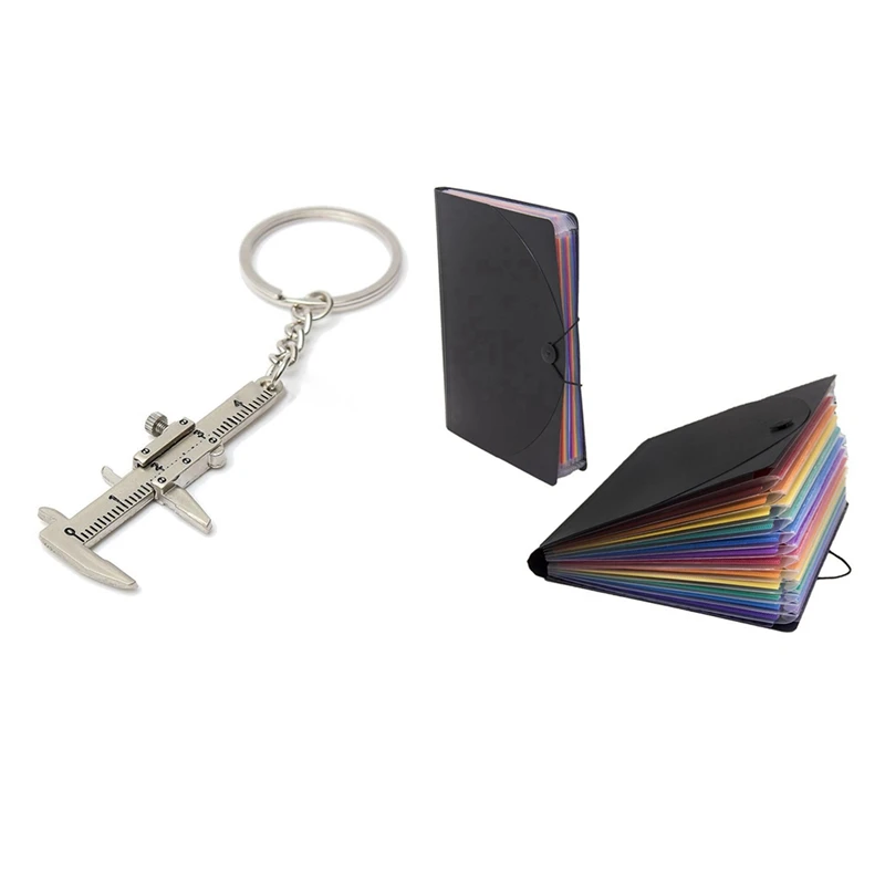

12 Pocket Expanding Files Folder/ A4 Expandable File Organizer & Vernier Caliper Tool Pendant Slider Key Chain 10CM