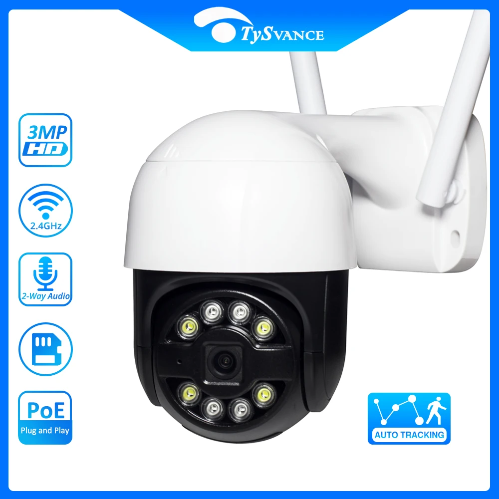 

HD 3MP PTZ Camera IP Outdoor WiFi+PoE Cam H.265 Wireless Surveillance Security CCTV AI Auto Tracking P2P Onvif Seetong