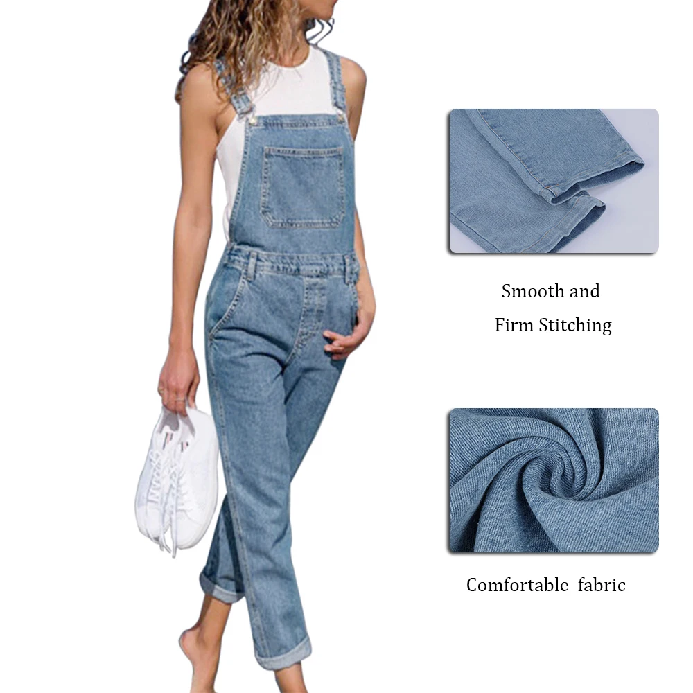Stitching Slim Ladies Sling Jumpsuit Pure Color Washed Cropped Pants Spring And Autumn Fashion Workwear Style Bodysuit 903