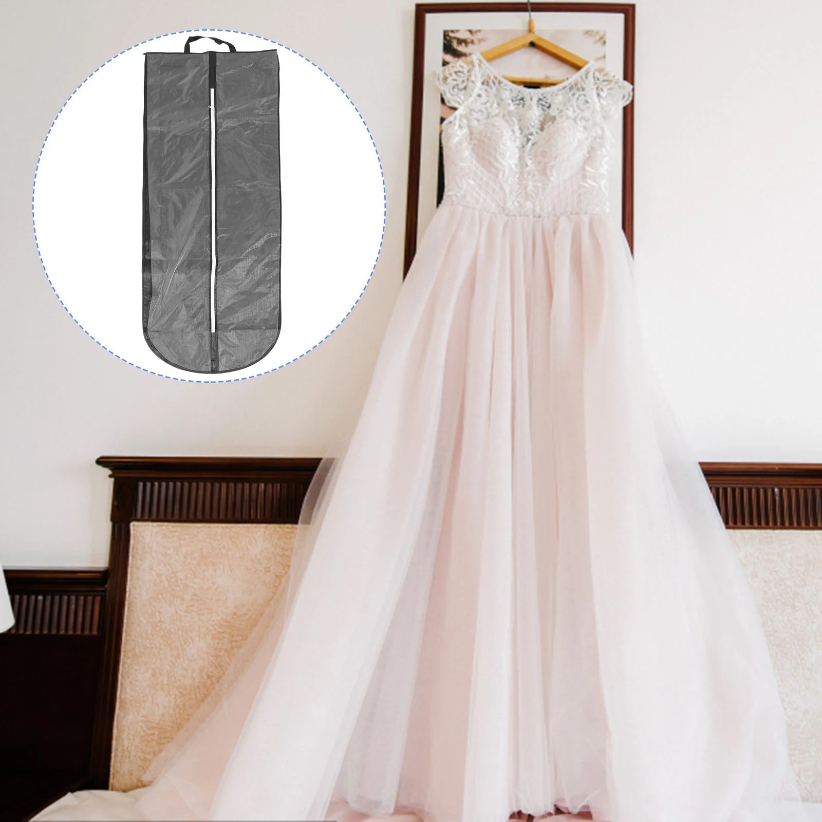 

Wedding Dress Cover Long Large Formal Dress Storage Bag for Dress Clothing (Black, 180x65x15cm)