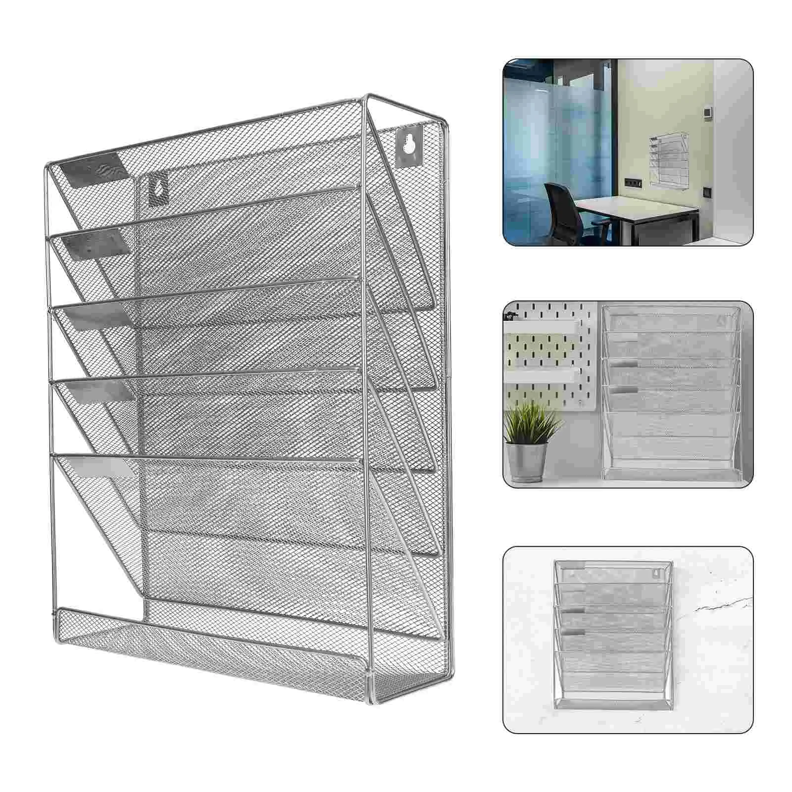 

File Rack Multi-layer Container Document Storage Office Organizer Flat Metal Magazine Hanging