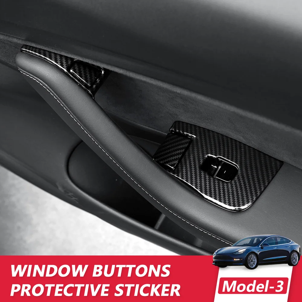 

Car Interior Trim Carbon Fiber Car Window Lift Switch Buttons Frame Decoration Cover For Tesla Model 3 2017-2021 Model Y 2021