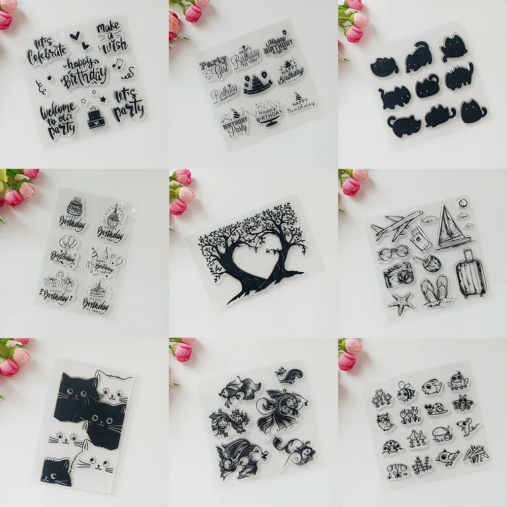 С Днем Рождения/кошка прозрачные штампы/печать для сделай сам Скрапбукинг