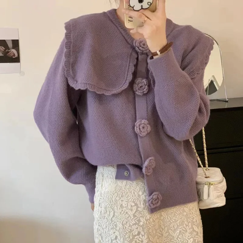 

Autumn Handmade Flower Small Fragrant Sweaters, Feminine Style, Celebrity Style, Knitted Sweaters, Cardigan, Female