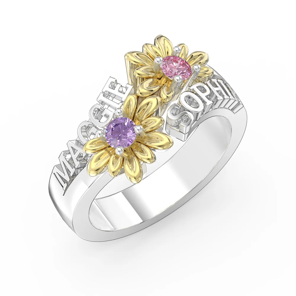Women Flower Rings 3D Printed Fine Jewelry Personalized Name Anillos