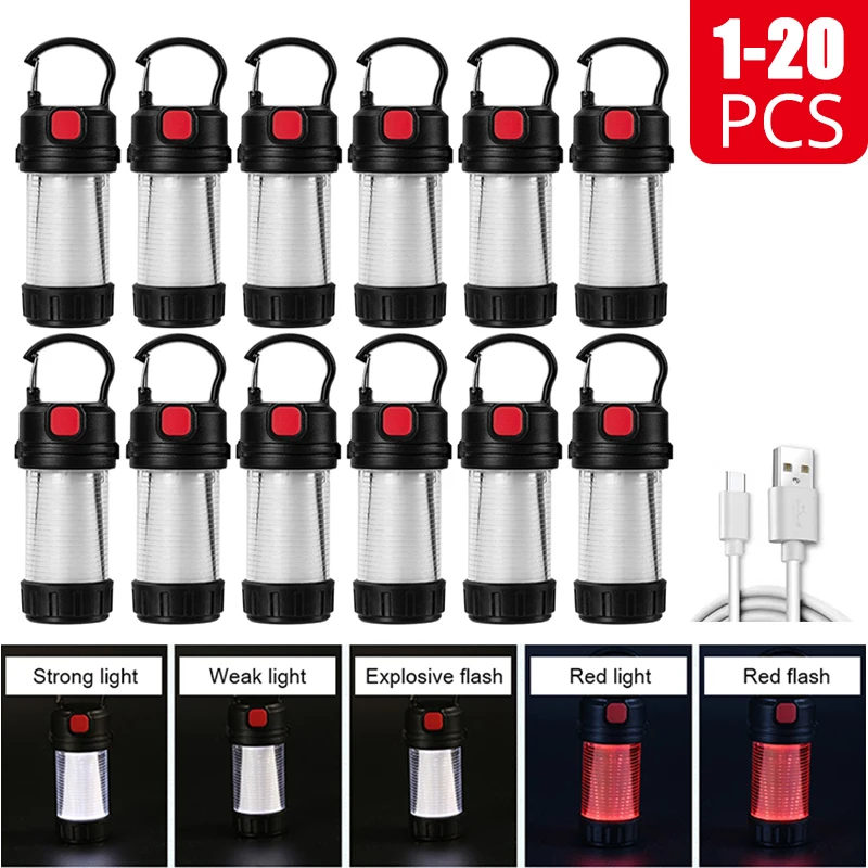 

1-20PCS Mini Tent Lanterns 5 Modes Working Flashlight USB Type-C Rechargeable Tent Light Portable Hanging Emergency Camping Lamp