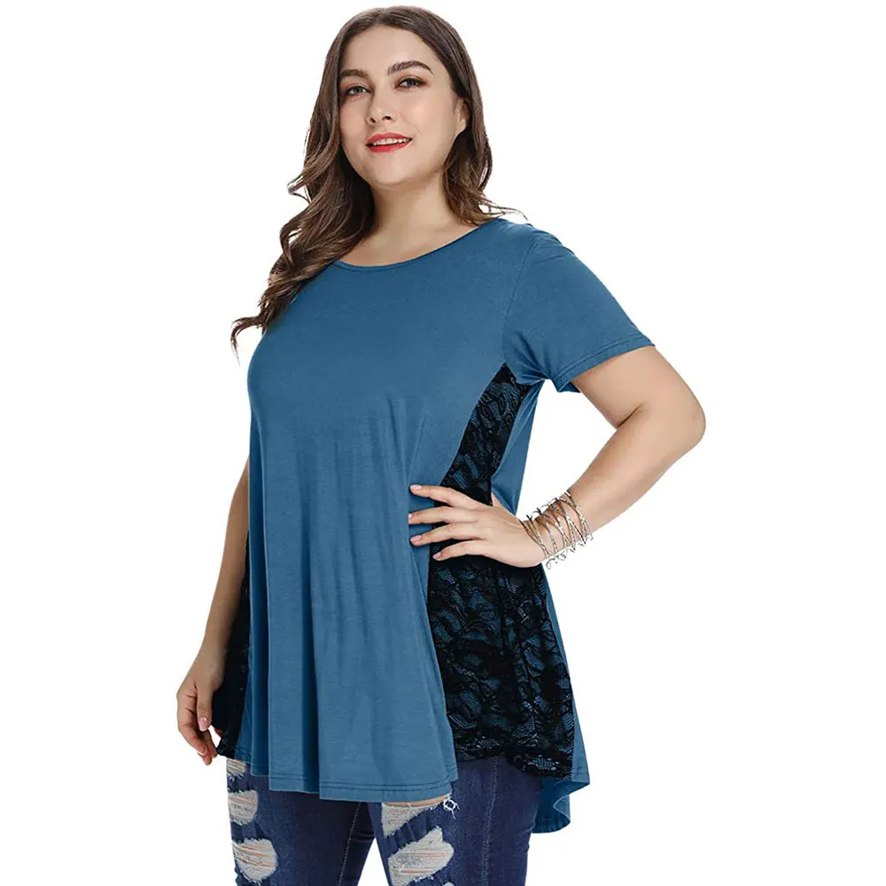 

Women's T-shirts Summer Casual Lace O-neck Loose Long Plus Size T Shirts for Women Oversize Women's Clothes