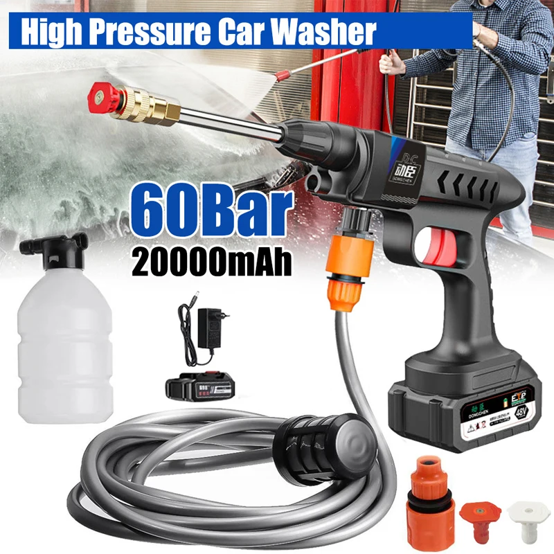 Wireless Car Washers Spray Nozzle High Pressure Cleaner Gun 20000mAh 60Bar 6-10M Jet Car Wash Machines with Lithium Battery