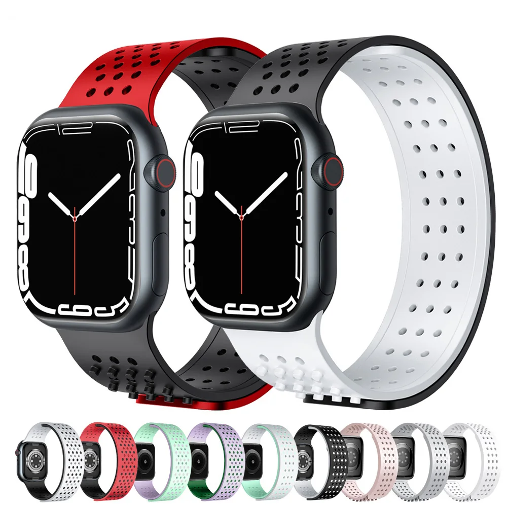 

Silicone Strap For Apple watch band 44mm 40mm 45mm 41mm 42mm 38mm 44 45 mm Breathable bracelet iWatch series 3 4 5 se 6 7 strap