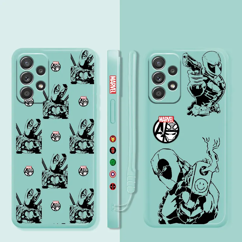

Square Liquid Candy Case For Samsung Galaxy A73 A71 A72 A12 A21s A22 A23 A31 A32 A51 A52 A52s A53 A02s Deadpool Love Gesture