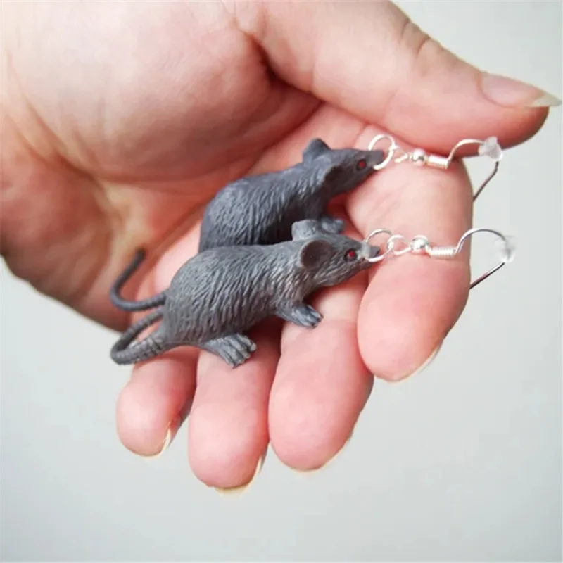 New  Novel Plastic Simulation Mini Mouse Model Prank Scary Toys Halloween Toys Earrings Black Gray Gifts for Women