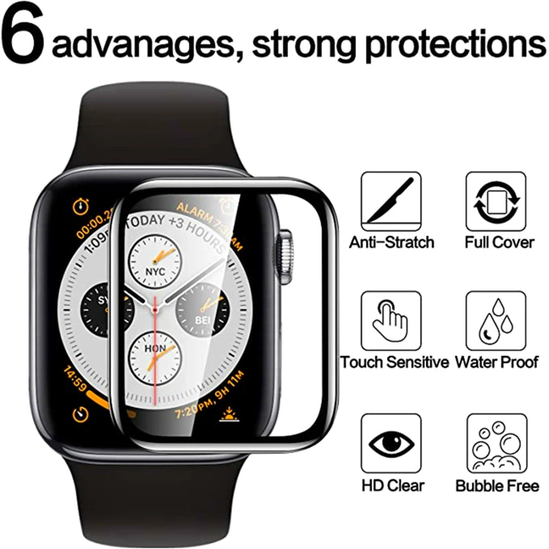 Soft Glass For Apple Watch series 45mm 44mm 38mm iWatch 7 6 5 se 4 3 42mm 40mm 41mm 9D HD Full Film Apple watch Screen Protector