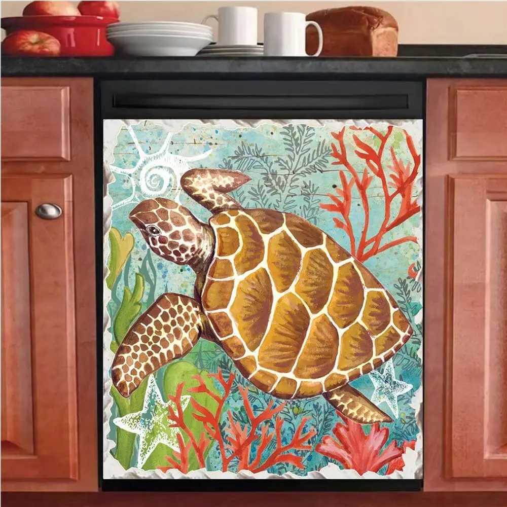 

Turtle Ocean Kitchen Dishwasher Magnetic Dishwasher Magnetic Sticker, Reusable Dishwasher Magnet Kitchen, Easy Trim (23 x 26 inc