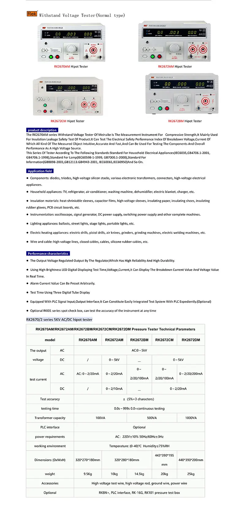 Rek RK2672DM Тестер выстоящего напряжения Hi-POT напряжение переменного/постоянного