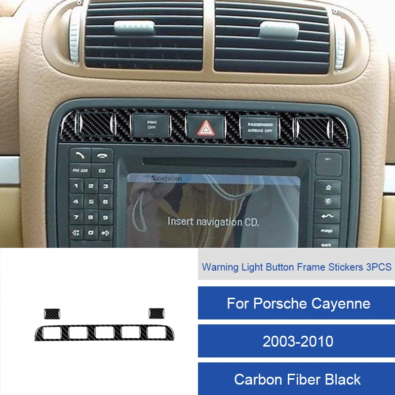 

Для Porsche Cayenne 2003, 2004, 2005, 2006, 2007, 2008, 2009, 2010, мягкие предупредительные световые кнопки из углеродного волокна/ПВХ, наклейки на рамку
