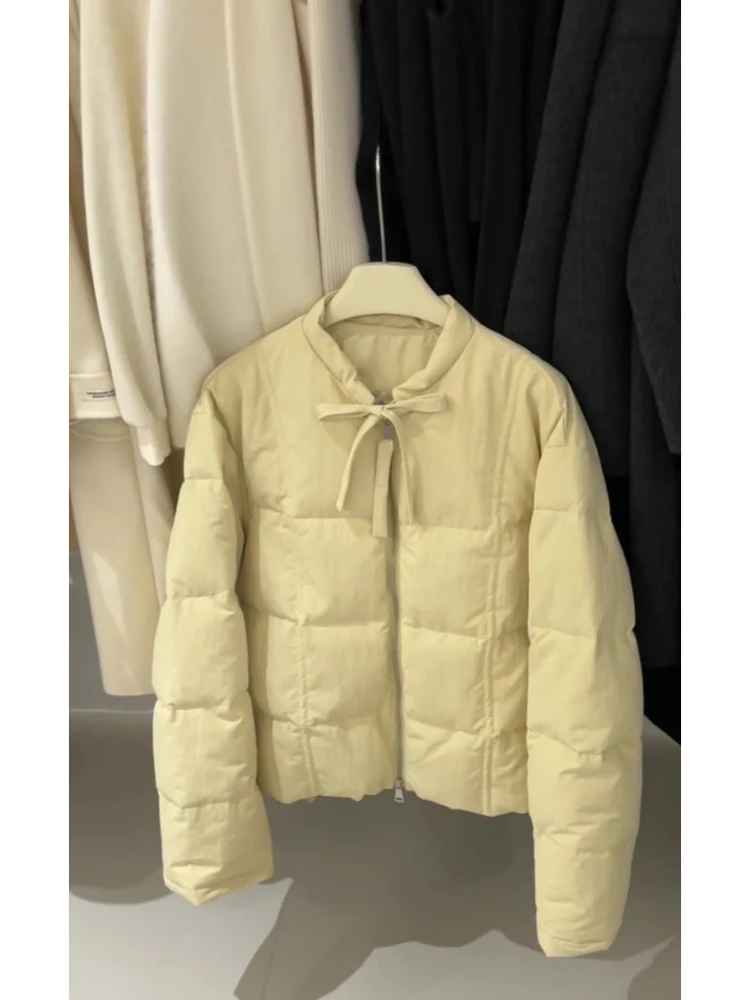 Хлопковая стеганая куртка цвета хаки с бантом на молнии Верхняя одежда Женская