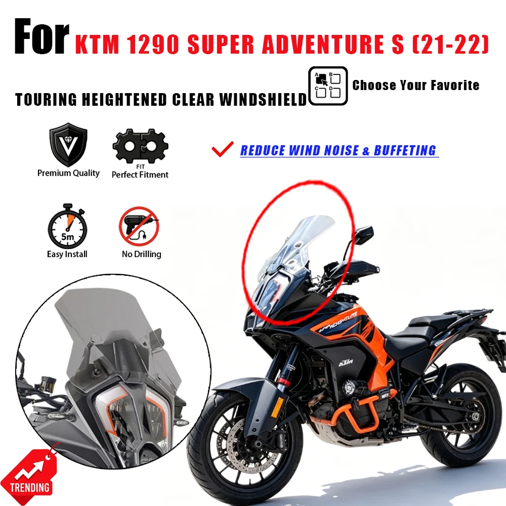 Фото Для KTM 1290 Super Adventure S 2021-2022: Увеличенное прозрачное ветровое стекло (Parabrisas Parabrezza) – Аксессуары для мотоциклов (Куполино) №1