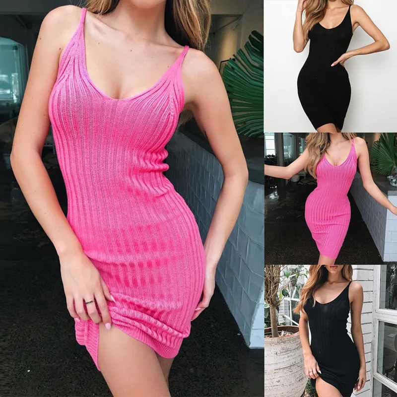 

Women's Pure Color Beach Knit Dress Women's