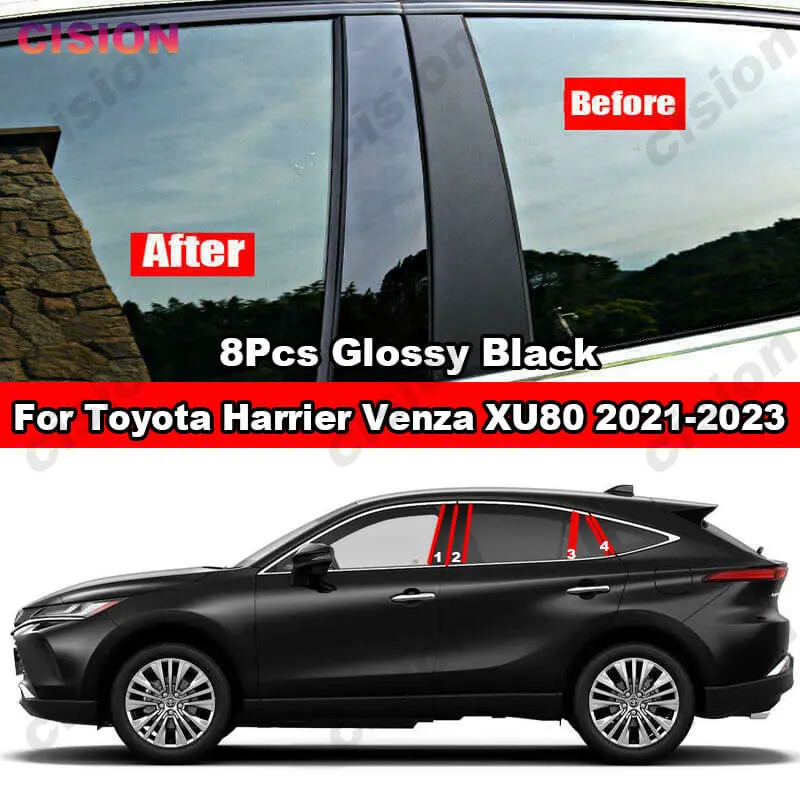 

Glossy Black Car Window Door Column B C Pillars Post Mirror Effect PC Cover Trim For Toyota Harrier Venza 2021-2023 Carbon Fiber