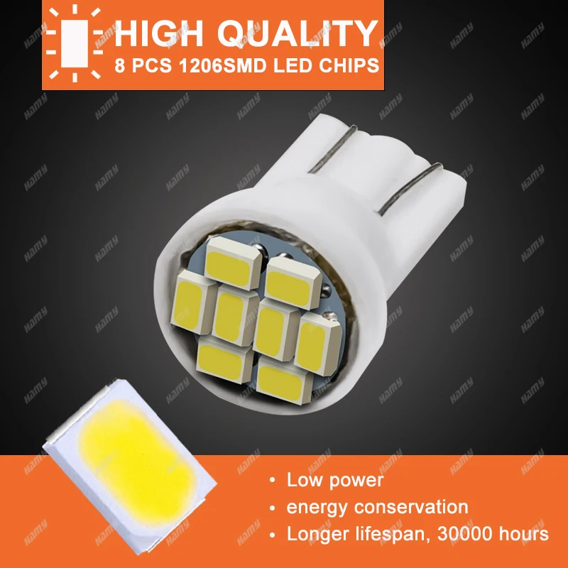 10 / 30 50 Светодиодные лампочки T10 W5W 12V 1206 - 8SMD 120LM 7000K Белая автомобильная обивка