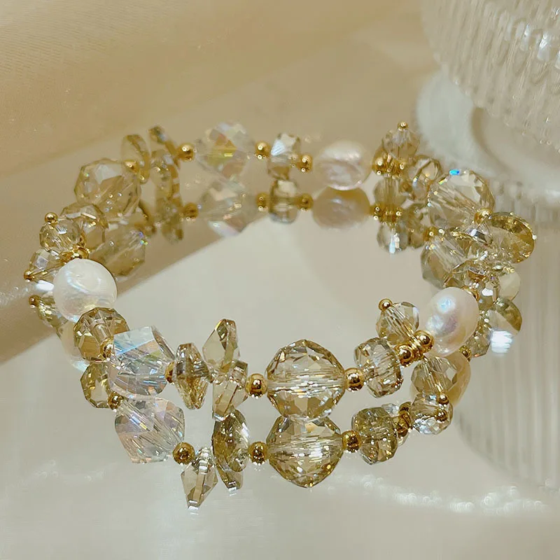 Женский браслет с жемчугом в стиле барокко розовый/прозрачный/синий/цвет