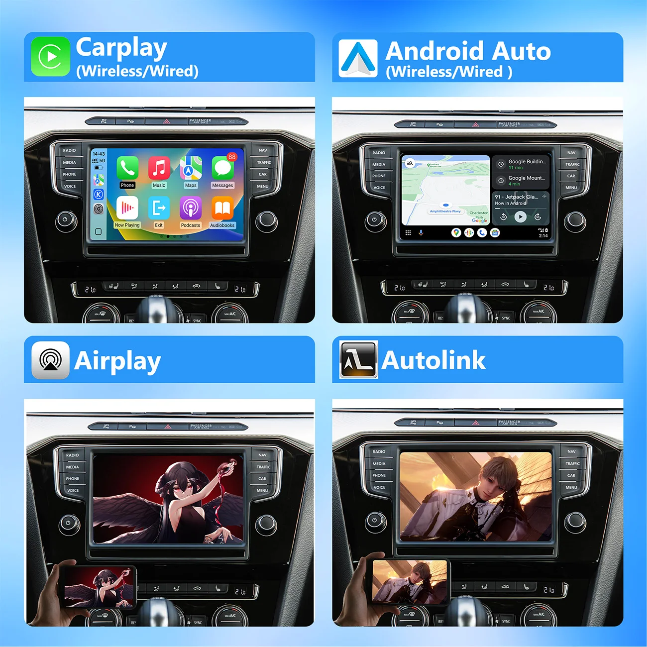 Фото Беспроводной Carplay Android Auto Airplay AutoLink для VW Volkswagen TIGUAN Teramont PHIDEON GOLF GTI POLO Passat B8 MAGOTAN (B8) №3