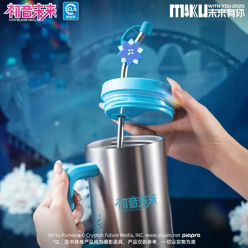 Фото Мультяшная аниме-кружка Hatsune Miku, термос с соломинкой, студенческая кружка для воды большой емкости, стильная кружка из нержавеющей стали, подарок на день рождения №5