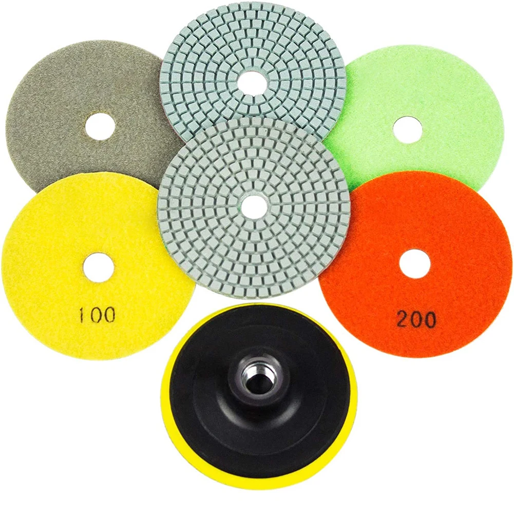 

7pcs 4inch Diamond Polishing Pads Grinding Discs Kit For Marble Granite Concrete Stone Polishing Sanding Disc 50-1500Grit