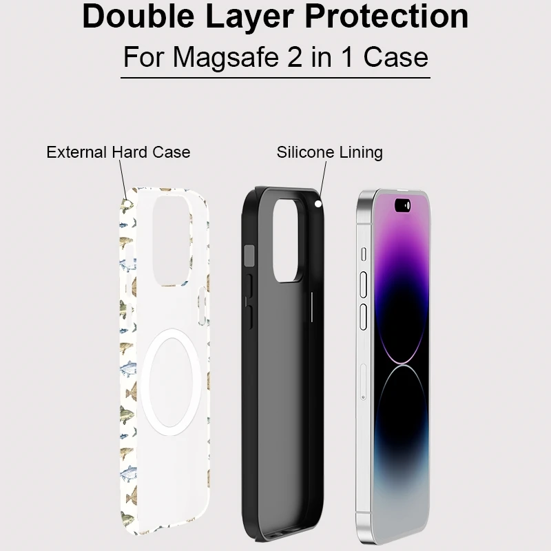 Фото Чехол для телефона с принтом рыбы для iPhone 17, 16, 15, 14, 13, 12 Pro Max, Air 17, с поддержкой MagSafe, для беспроводной зарядки, матовый №3