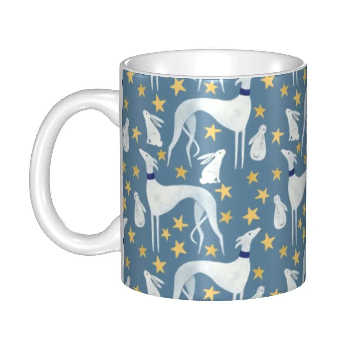 Galgo Hare And Stars Coffee Mugs DIY Custom Greyhound Whippet Dog Ceramic Milk Tea Mug Outdoor Work Camping Cups