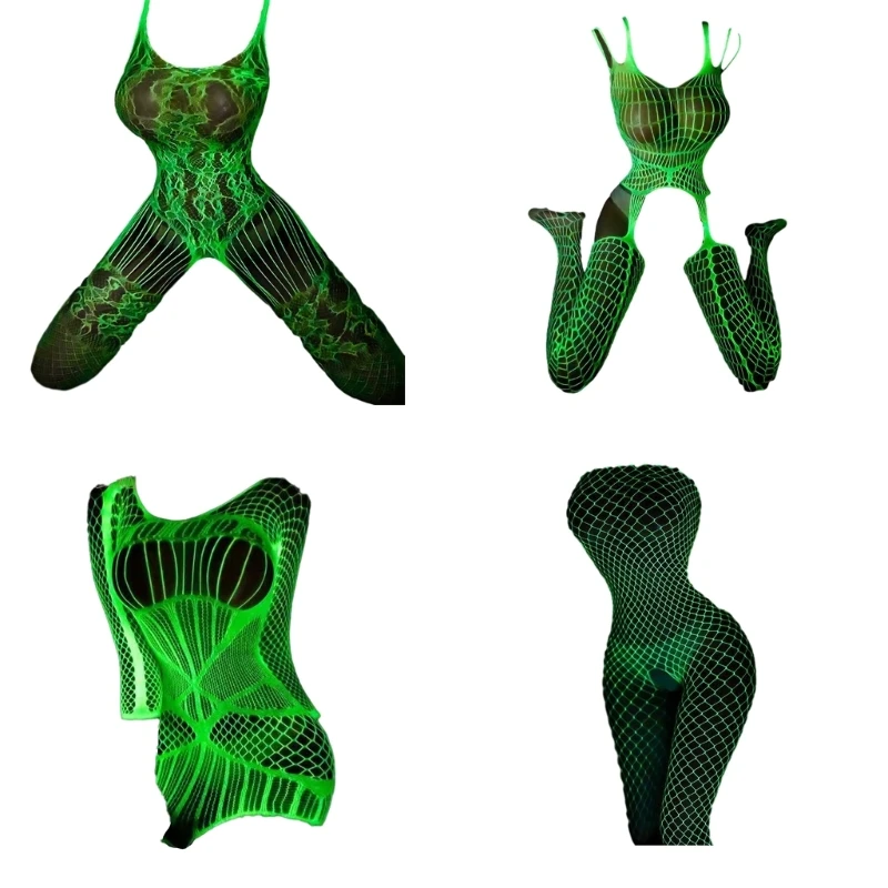 

Womens Sexy Bodystocking Lingerie Bodysuit Glow-in-the-Dark Jumpsuit