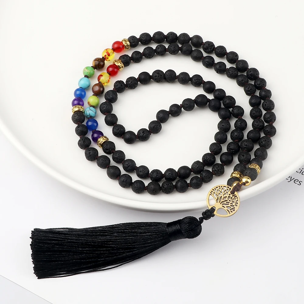 Ожерелье с подвеской из бисера изображением дерева жизни 7 чакр