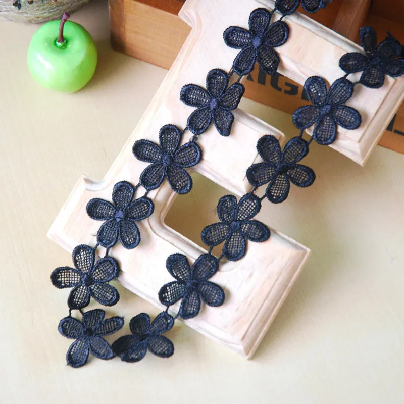 

5Yards/Lot 5Petals Black Big Flower 3.4CM Width Lace Fabric DIY Headdress Clothing Sewing Accessories