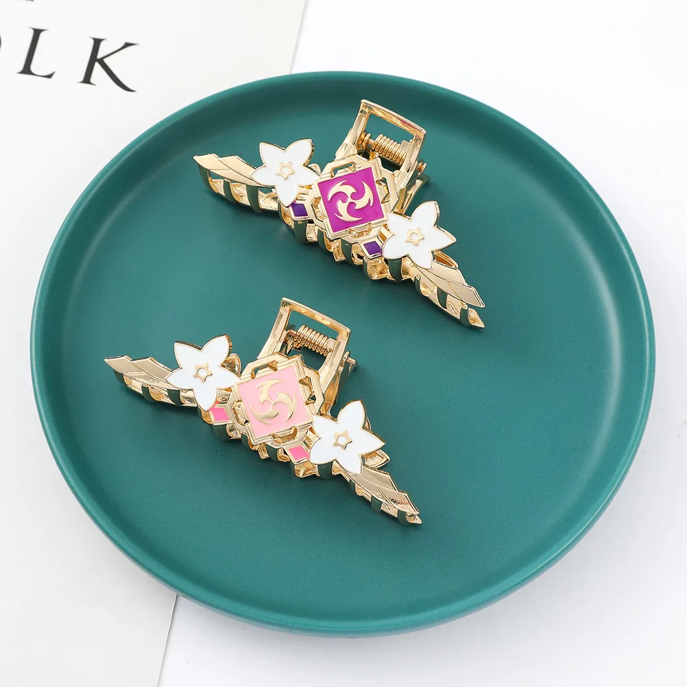 

Hot Genshin Impact Traveler Flower Thunder Element Metal Hair Claw Cosplay Hair Clip Headband Hairpin Hair Crab Hair Accessories