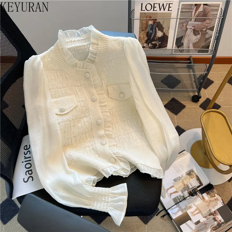 

Pink Stand-Up Collar Knitted Cardigan Women Spring 2023 New Sweet Temperament Flare Long Sleeve Sweaters for Women Knitwear Tops