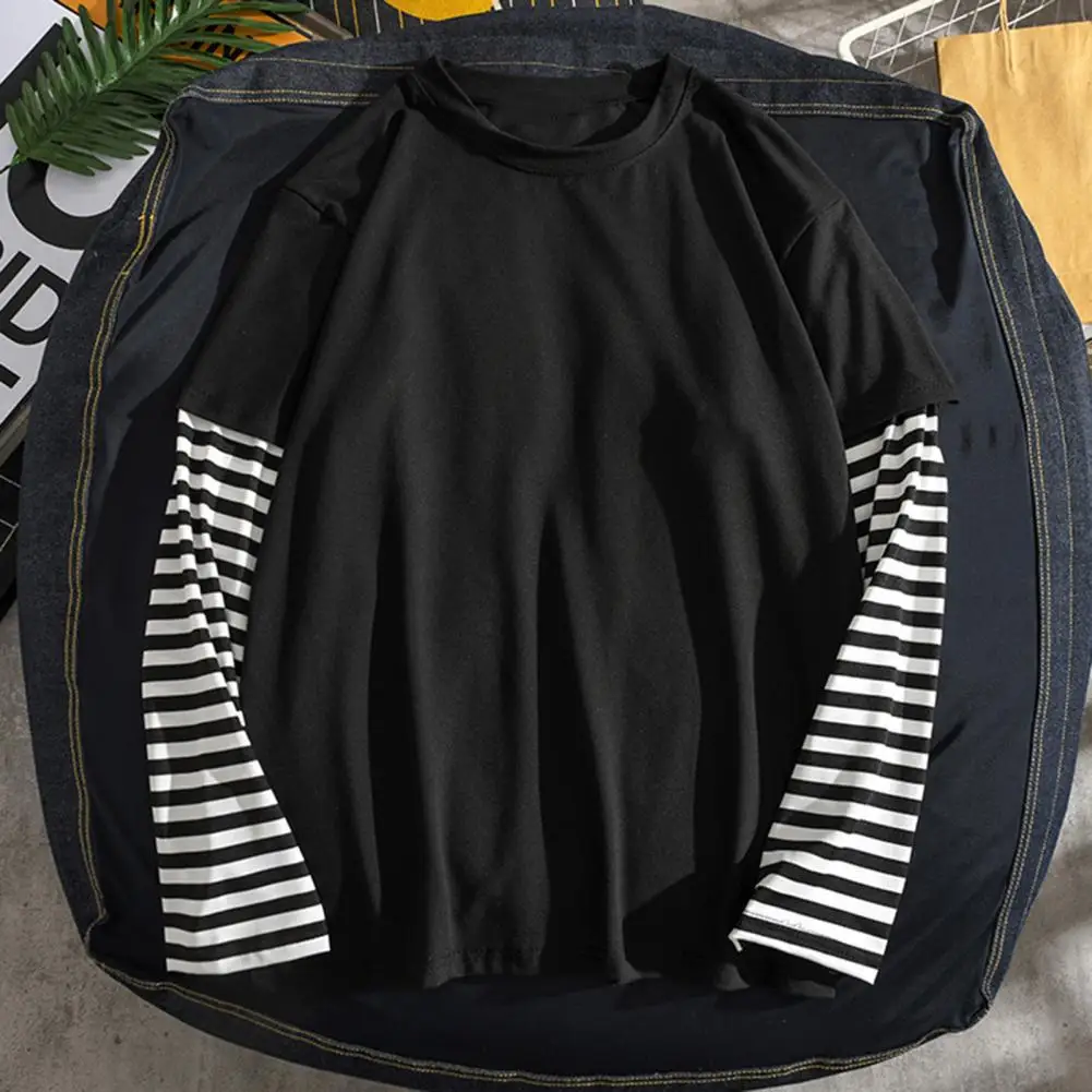 

Men Fashion New Oversized Hip Hop T-shirts Student Shirt Fake Two Piece O Neck Simple Casual Spring Top for School Men Clothing