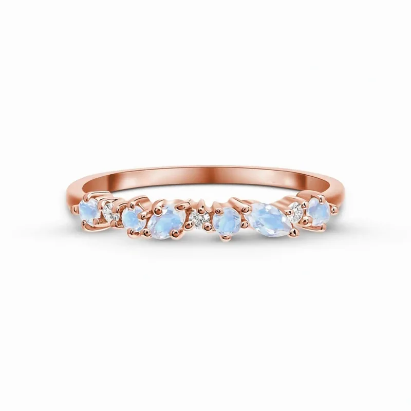 

Hot selling S925 sterling silver moonstone micro-zircon ring for female minority design is simple and exquisite